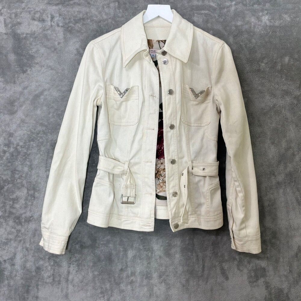 Red Valentino belted denim Jacket women's size 42 US M Lined Rhinestones * read